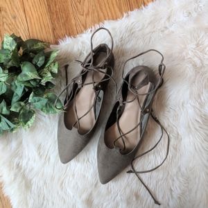Old Navy Lace Up Flats - Pointy Toe Olive Green